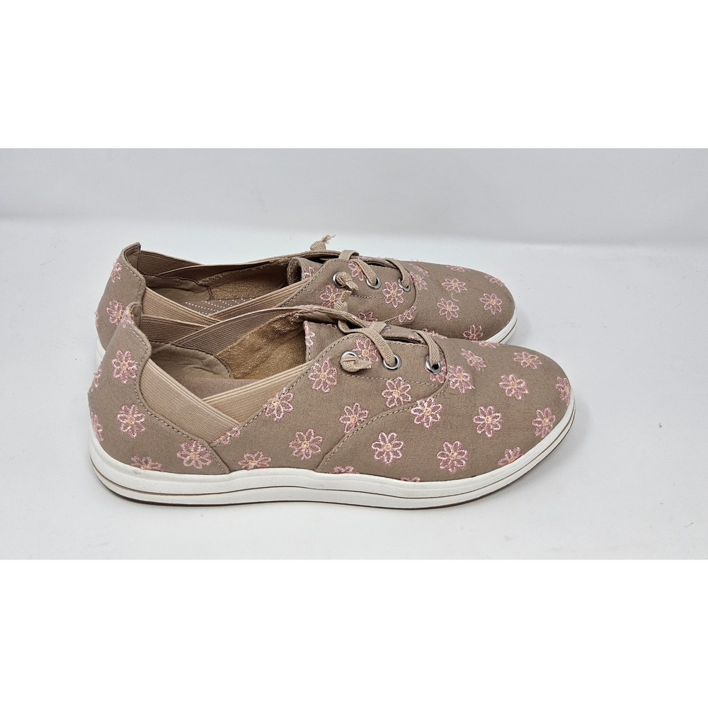 Clarks Shoes Sneaker Women 8 NEW Cloudsteppers Floral Embroidery Taupe Pink Tan